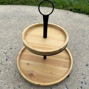 Two-Tier Wooden Tray with Black Handle